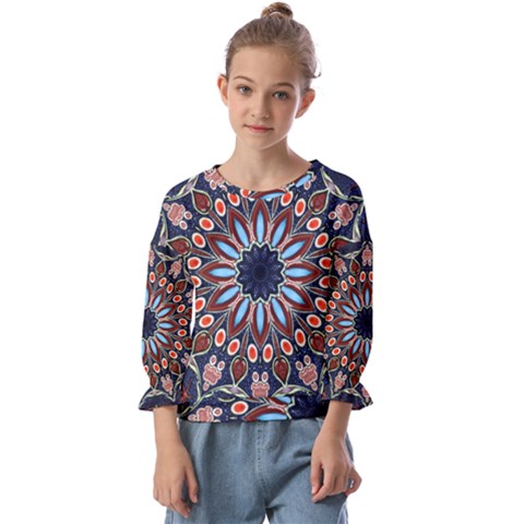 Abstract Kaleidoscope Digital Kids  Cuff Sleeve Top by Jancukart