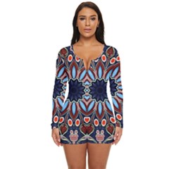 Abstract Kaleidoscope Digital Long Sleeve Boyleg Swimsuit