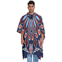 Abstract Kaleidoscope Digital Men s Hooded Rain Ponchos