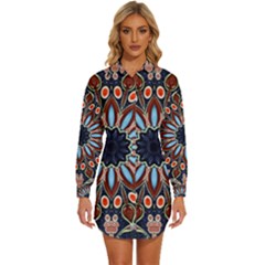 Abstract Kaleidoscope Digital Womens Long Sleeve Shirt Dress