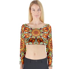 Kaleidoscope Floral Pattern Rosette Long Sleeve Crop Top