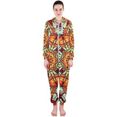 Kaleidoscope Floral Pattern Rosette Hooded Jumpsuit (ladies)