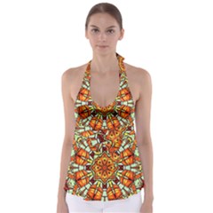 Kaleidoscope Floral Pattern Rosette Babydoll Tankini Top