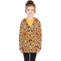 Kaleidoscope Floral Pattern Rosette Kids  Double Breasted Button Coat