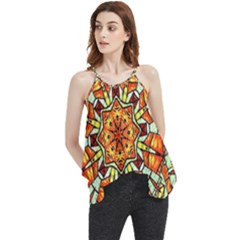 Kaleidoscope Floral Pattern Rosette Flowy Camisole Tank Top