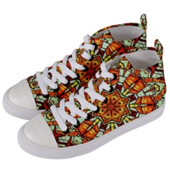 Kaleidoscope Floral Pattern Rosette Women s Mid-top Canvas Sneakers