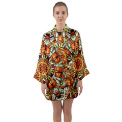 Kaleidoscope Floral Pattern Rosette Long Sleeve Satin Kimono