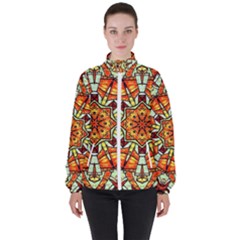 Kaleidoscope Floral Pattern Rosette Women s High Neck Windbreaker