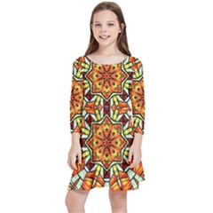 Kaleidoscope Floral Pattern Rosette Kids  Quarter Sleeve Skater Dress