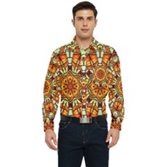 Kaleidoscope Floral Pattern Rosette Men s Long Sleeve Pocket Shirt 