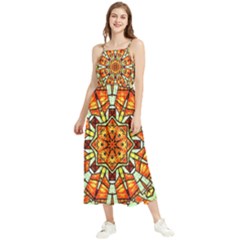 Kaleidoscope Floral Pattern Rosette Boho Sleeveless Summer Dress