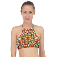 Kaleidoscope Floral Pattern Rosette Racer Front Bikini Top