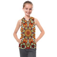 Kaleidoscope Floral Pattern Rosette Kids  Sleeveless Hoodie