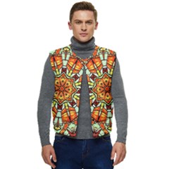 Kaleidoscope Floral Pattern Rosette Men s Short Button Up Puffer Vest	