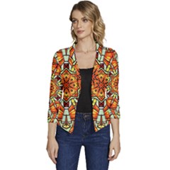 Kaleidoscope Floral Pattern Rosette Women s Casual 3/4 Sleeve Spring Jacket