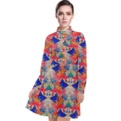 Butterflies Blue Pattern Girly Long Sleeve Chiffon Shirt Dress