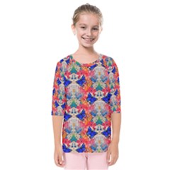 Butterflies Blue Pattern Girly Kids  Quarter Sleeve Raglan Tee