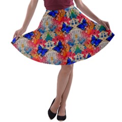 Butterflies Blue Pattern Girly A-line Skater Skirt