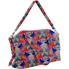 Butterflies Blue Pattern Girly Canvas Crossbody Bag