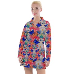 Butterflies Blue Pattern Girly Women s Long Sleeve Casual Dress