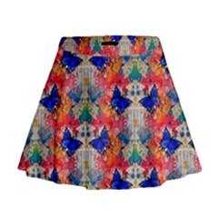 Butterflies Blue Pattern Girly Mini Flare Skirt