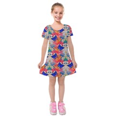 Butterflies Blue Pattern Girly Kids  Short Sleeve Velvet Dress