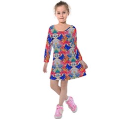 Butterflies Blue Pattern Girly Kids  Long Sleeve Velvet Dress