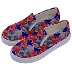 Butterflies Blue Pattern Girly Kids  Canvas Slip Ons by Jancukart