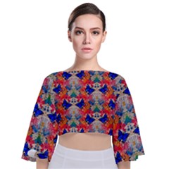 Butterflies Blue Pattern Girly Tie Back Butterfly Sleeve Chiffon Top