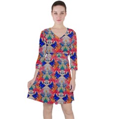 Butterflies Blue Pattern Girly Quarter Sleeve Ruffle Waist Dress