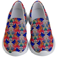 Butterflies Blue Pattern Girly Kids Lightweight Slip Ons by Jancukart