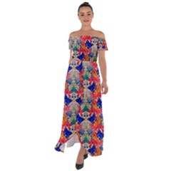 Butterflies Blue Pattern Girly Off Shoulder Open Front Chiffon Dress