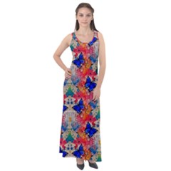 Butterflies Blue Pattern Girly Sleeveless Velour Maxi Dress