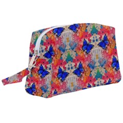 Butterflies Blue Pattern Girly Wristlet Pouch Bag (large)