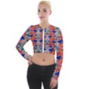 Butterflies Blue Pattern Girly Long Sleeve Cropped Velvet Jacket View1