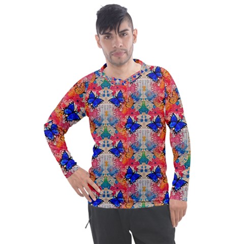 Butterflies Blue Pattern Girly Men s Pique Long Sleeve Tee by Jancukart