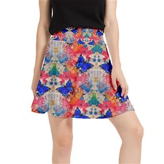 Butterflies Blue Pattern Girly Waistband Skirt