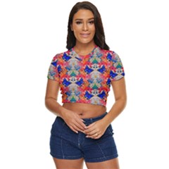 Butterflies Blue Pattern Girly Side Button Cropped Tee