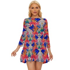 Butterflies Blue Pattern Girly Long Sleeve Babydoll Dress