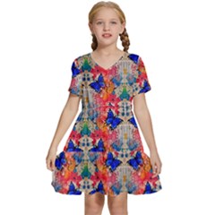 Butterflies Blue Pattern Girly Kids  Short Sleeve Tiered Mini Dress