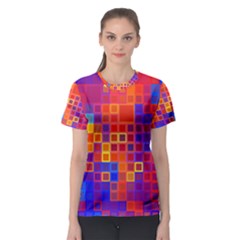 Squares Geometric Colorful Fluorescent Women s Sport Mesh Tee