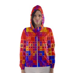 Squares Geometric Colorful Fluorescent Women s Hooded Windbreaker