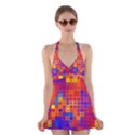 Squares Geometric Colorful Fluorescent Halter Dress Swimsuit  View1