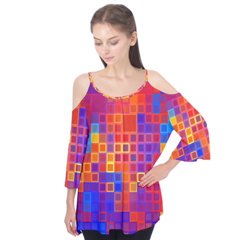 Squares Geometric Colorful Fluorescent Flutter Tees by Jancukart