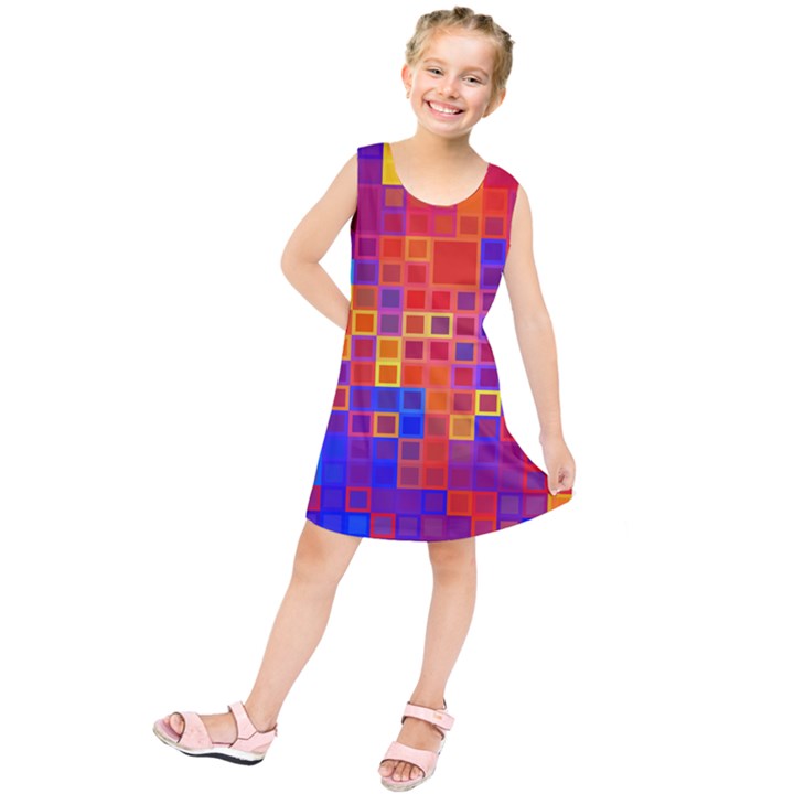 Squares Geometric Colorful Fluorescent Kids  Tunic Dress