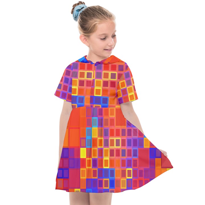 Squares Geometric Colorful Fluorescent Kids  Sailor Dress