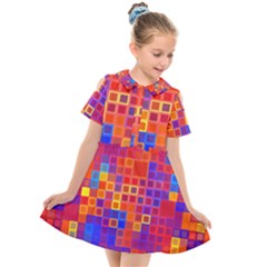 Squares Geometric Colorful Fluorescent Kids  Short Sleeve Shirt Dress