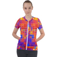 Squares Geometric Colorful Fluorescent Short Sleeve Zip Up Jacket by Jancukart