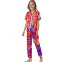 Squares Geometric Colorful Fluorescent Kids  Satin Short Sleeve Pajamas Set View1