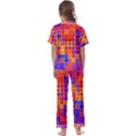 Squares Geometric Colorful Fluorescent Kids  Satin Short Sleeve Pajamas Set View2